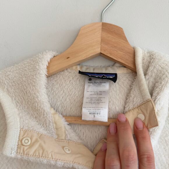 Patagonia Raw Linen Pocket Snap T-Fleece Pullover Sweater Cream S - Picture 4 of 8